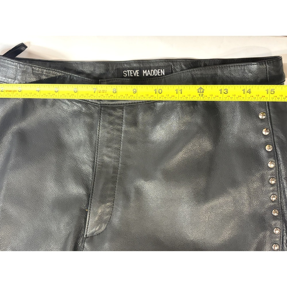 Steve Madden Vintage Y2K Genuine Leather Pants 10 Black Studded Moto Rocker - Picture 9 of 15